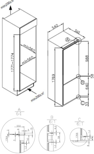 Встраиваемый холодильник MEFERI MBR177 LOW FROST LIGHT